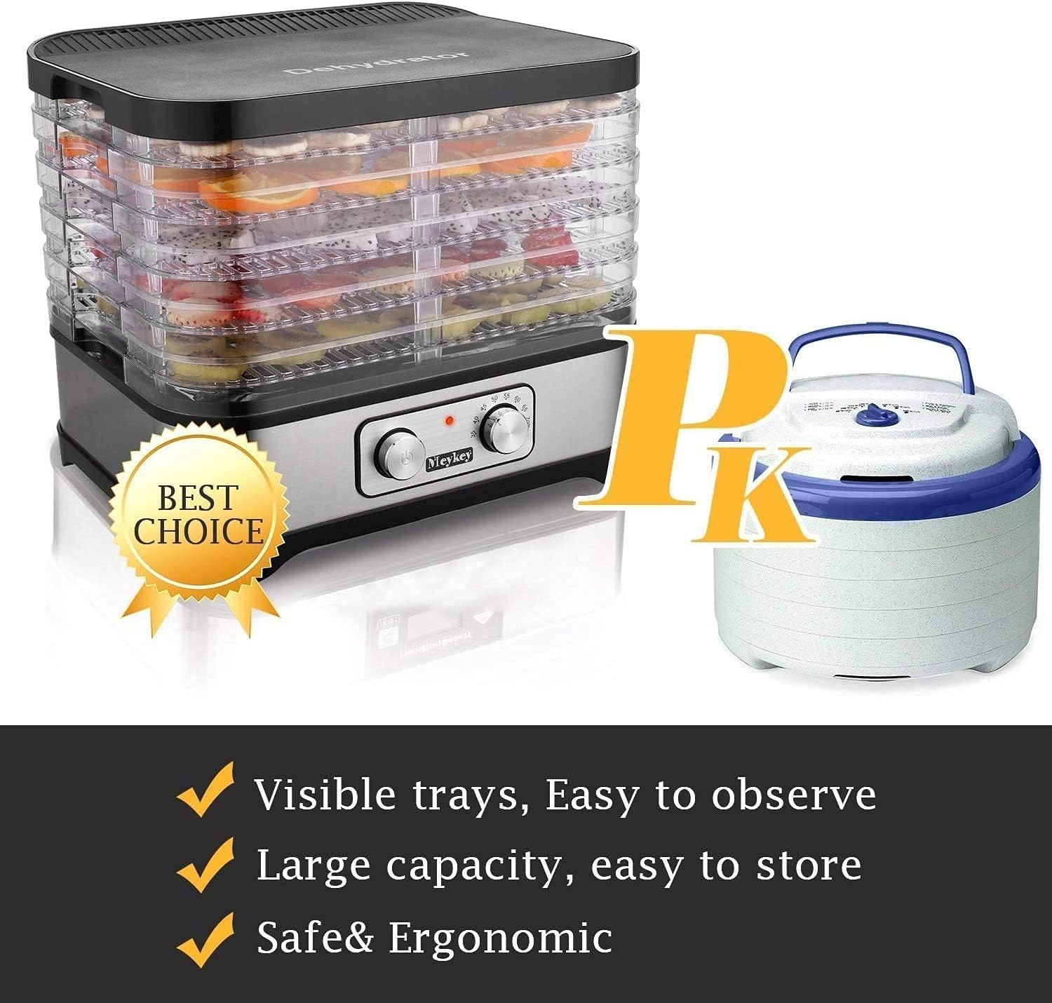 Dehydrator Dehydrator with Temperature Control, 8 Levels Removable Dehydrator, Temperature Control 35-70°C for Meat, Fruits, Vegetables and Nuts, 400 W, Button, BPA-Freek