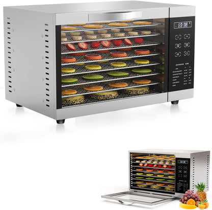 RELAX4LIFE Dörrautomat Edelstahl, Dörrgerät Temperatur einstellbar 30-70℃, Food Dehydrator inkl. 8 Edelstahl-Dörrtabletts, Touch-Display, 24 Std, für Lebensmittel Fleisch Früchte Gemüsek