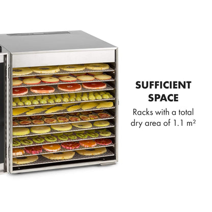 Klarstein Dörrgerät, Dörrautomat für Gemüse, Obst, Pilze & Fleisch, 1500W Edelstahl-Dörrautomat, Trockenautomat mit 16 Metallgitter, Dörrgerät mit 24H Timer & Touch-Display, Food Dehydratork