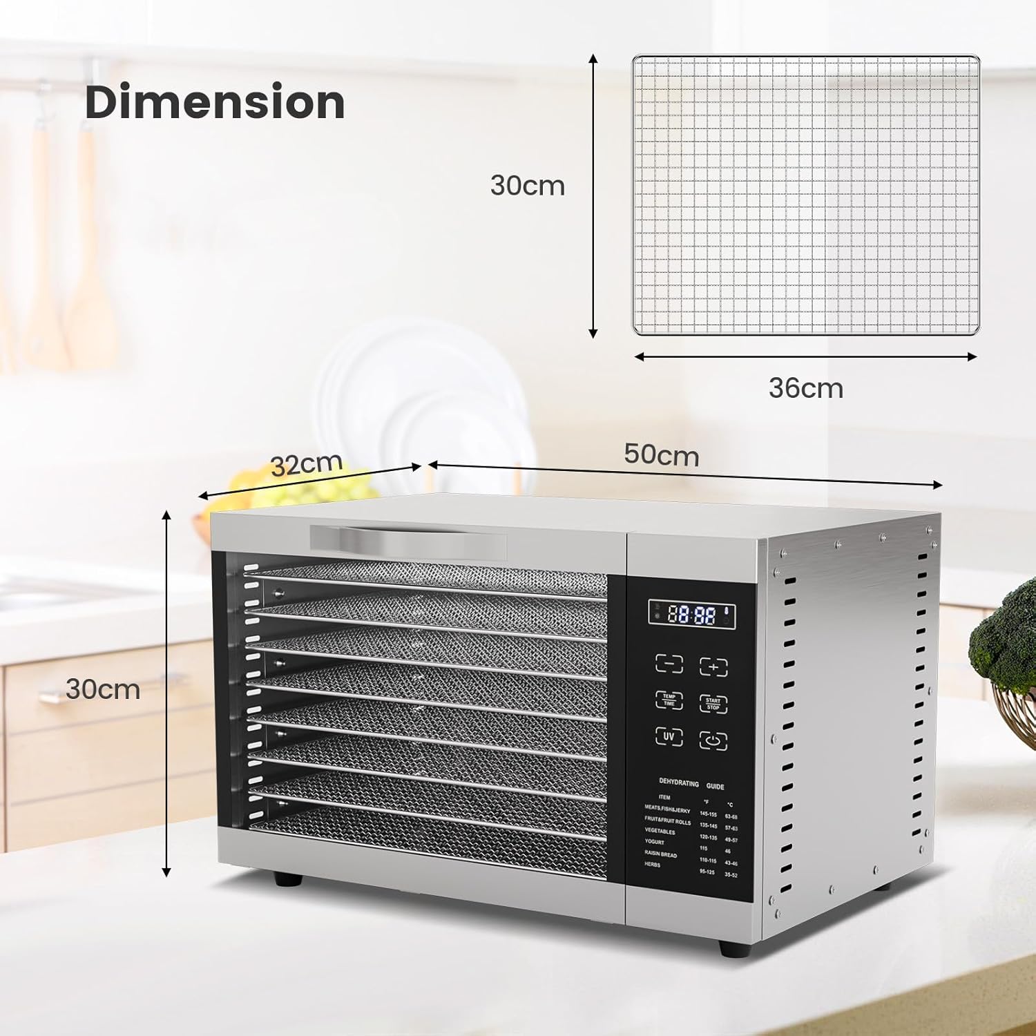 RELAX4LIFE Dörrautomat Edelstahl, Dörrgerät Temperatur einstellbar 30-70℃, Food Dehydrator inkl. 8 Edelstahl-Dörrtabletts, Touch-Display, 24 Std, für Lebensmittel Fleisch Früchte Gemüsek