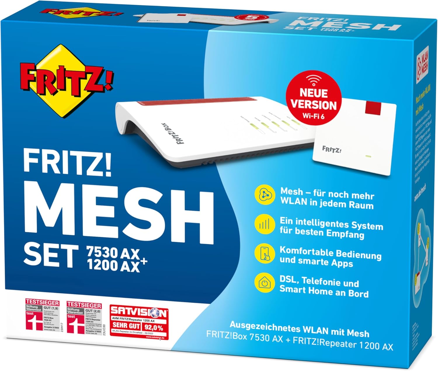 FRITZ!Mesh Set – 7530 AX Wi-Fi 6 Router + 1200 AX Repeater, bis 2.400 MBit/sk
