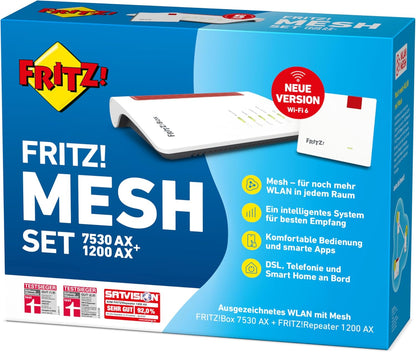 FRITZ!Mesh Set – 7530 AX Wi-Fi 6 Router + 1200 AX Repeater, bis 2.400 MBit/sk