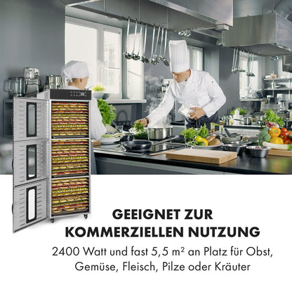 Klarstein Dörrautomat Edelstahl – 4.000-W-Dörrgerät, 48 Edelstahl-Einlegeböden, 30–90 °C, 24-Stunden-Timer, 6 Ventilatoren, 2 Trockenkammern, 50–55 dB, ideal für Obst, Gemüse, Fleisch, Kräuter, Silberk