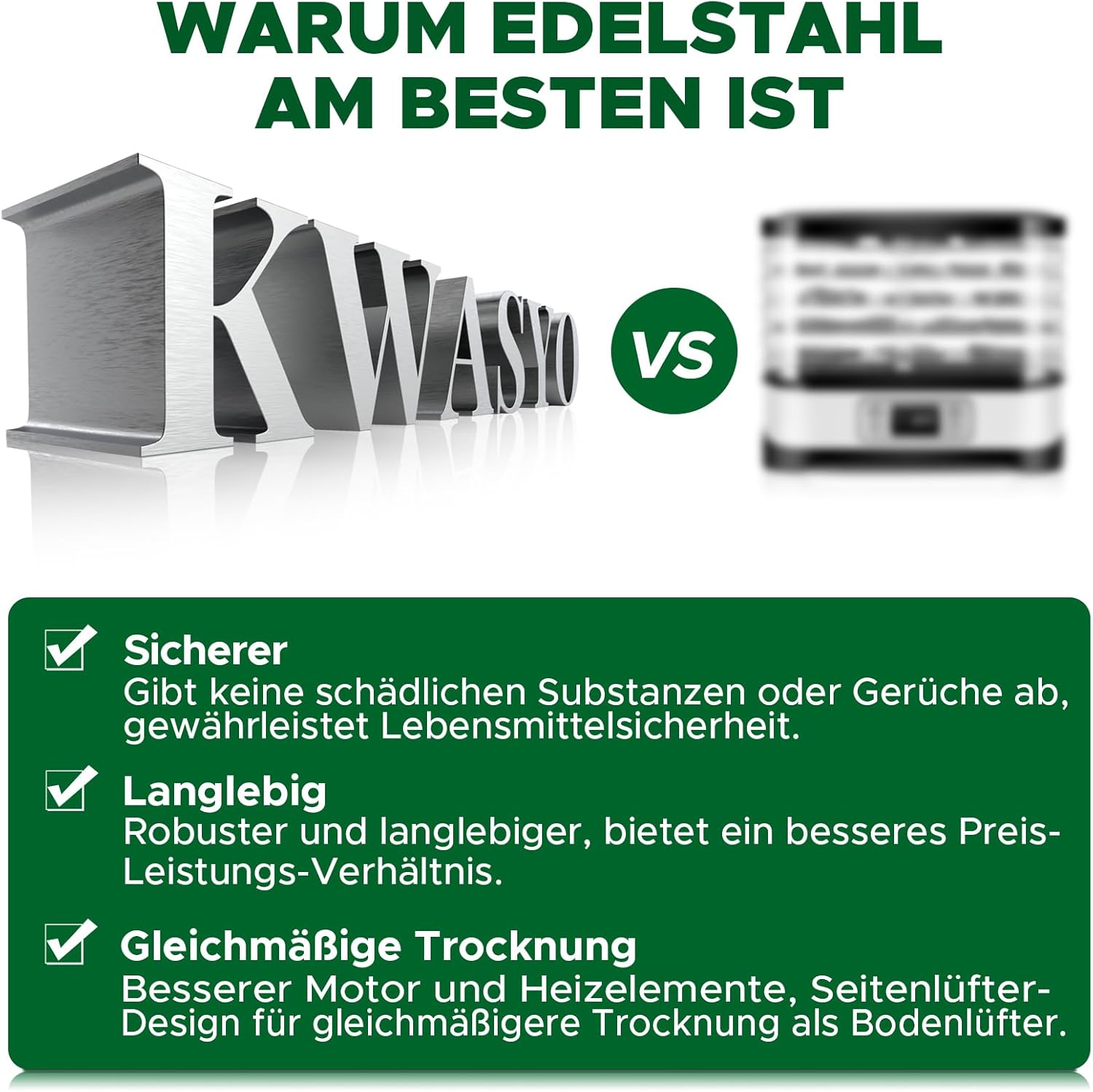 Kwasyo Dörrautomat Edelstahl, Dörrgerät 12 Etagen Ganz in Schwarz, 30-90℃ Temperaturregelung, 24 Stunden Timer, Rezeptheft für Fleisch Obst Gemüse Kräuter, 1000W, LT-09k
