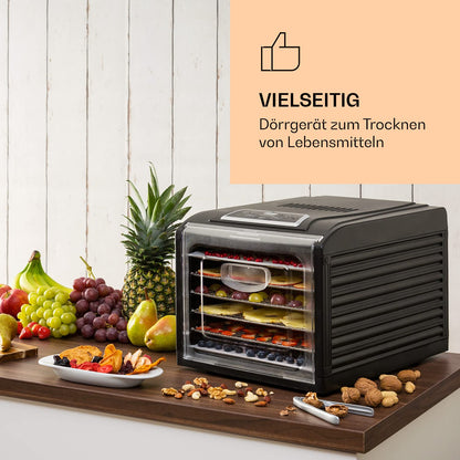 Klarstein Dörrautomat, Dörrgerät, Food Dehydrator, Dörrautomat aus Metall, Dehydrator Food Dryer, 9 Ablagen, 700 Watt, Touch-Display, Timer, Edelstahlheizelement, HotAir Circulation System, Schwarzk
