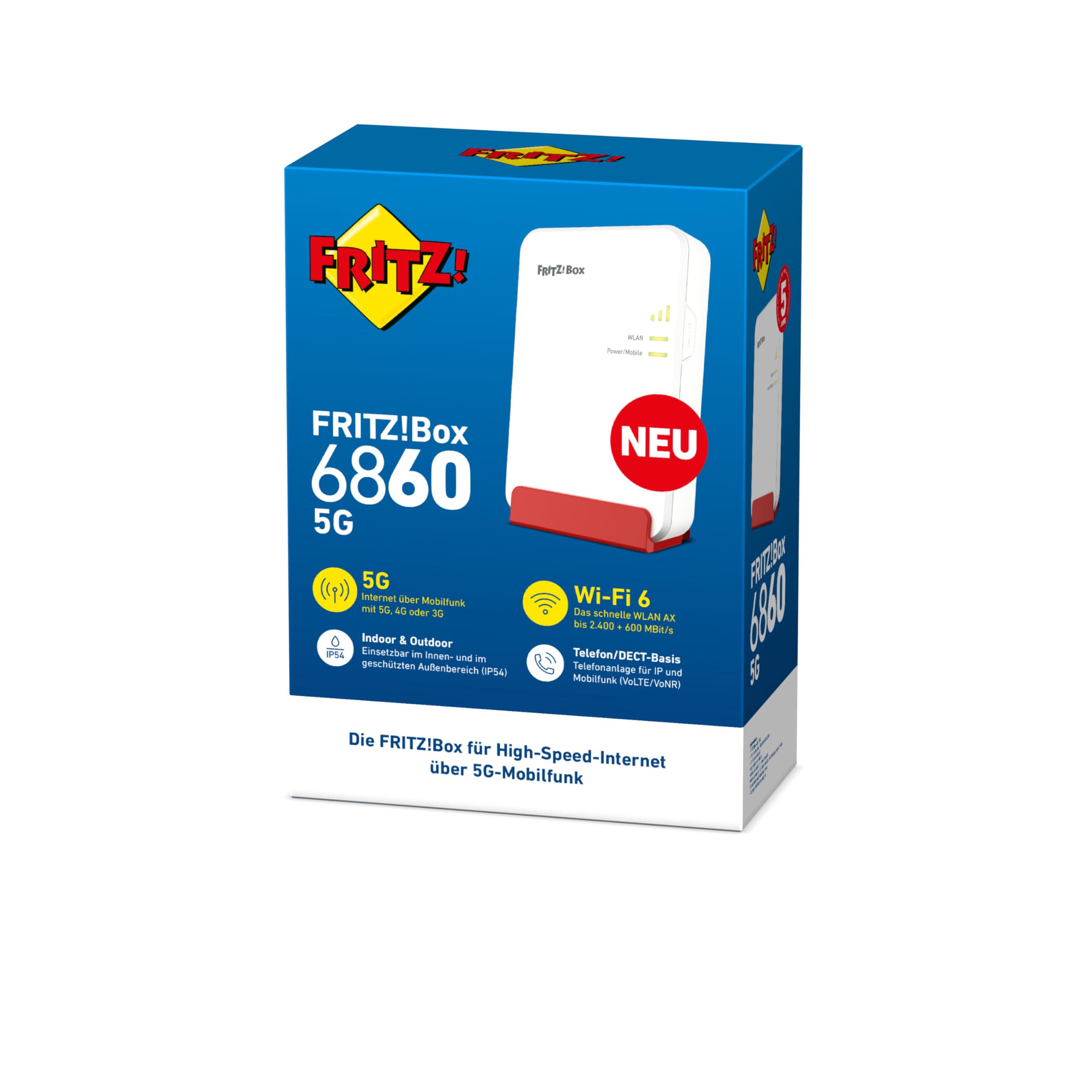 FRITZ!Box 6860 5G – Mobilfunk-Router mit Wi-Fi 6, PoE+, DECT & IP65-Gehäusek