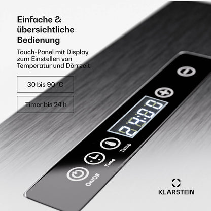 Klarstein Dörrgerät, Dörrautomat für Gemüse, Obst, Pilze & Fleisch, 1500W Edelstahl-Dörrautomat, Trockenautomat mit 16 Metallgitter, Dörrgerät mit 24H Timer & Touch-Display, Food Dehydratork