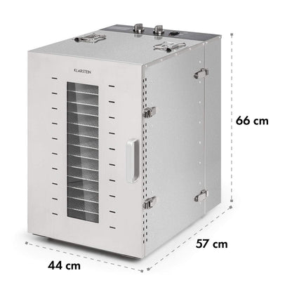 Klarstein Dörrautomat Edelstahl – 4.000-W-Dörrgerät, 48 Edelstahl-Einlegeböden, 30–90 °C, 24-Stunden-Timer, 6 Ventilatoren, 2 Trockenkammern, 50–55 dB, ideal für Obst, Gemüse, Fleisch, Kräuter, Silberk