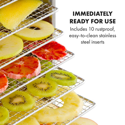 Klarstein Dörrgerät, Dörrautomat für Gemüse, Obst, Pilze & Fleisch, 1500W Edelstahl-Dörrautomat, Trockenautomat mit 16 Metallgitter, Dörrgerät mit 24H Timer & Touch-Display, Food Dehydratork