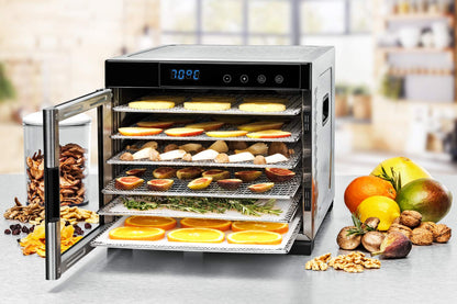 ROMMELSBACHER Dörrautomat DA 1000, XXL-Dörrfläche 1,6 m², inkl. 10 Edelstahl-Dörrtabletts, 2 Dörrgitter, 2 Dörrmatten, LED-Display, 24 Std. Zeitschaltuhr, Temperatur einstellbar (35 °C – 75 °C)k