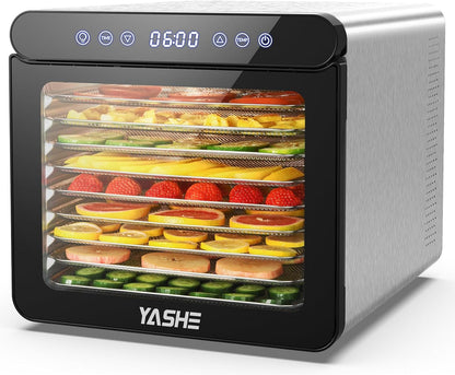 YASHE Stainless Steel Dehydrator with Digital Control (Temperature up to 75°C, Timer up to 48 Hours), 9 Trays Dehydrator for Fruit and Vegetables, Rear Fan for 360° Air Circulation, 800 Wk
