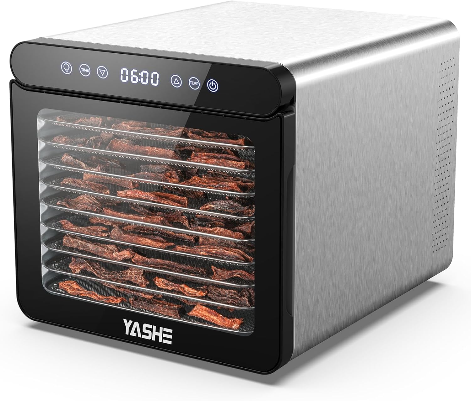 YASHE Stainless Steel Dehydrator with Digital Control (Temperature up to 75°C, Timer up to 48 Hours), 9 Trays Dehydrator for Fruit and Vegetables, Rear Fan for 360° Air Circulation, 800 Wk