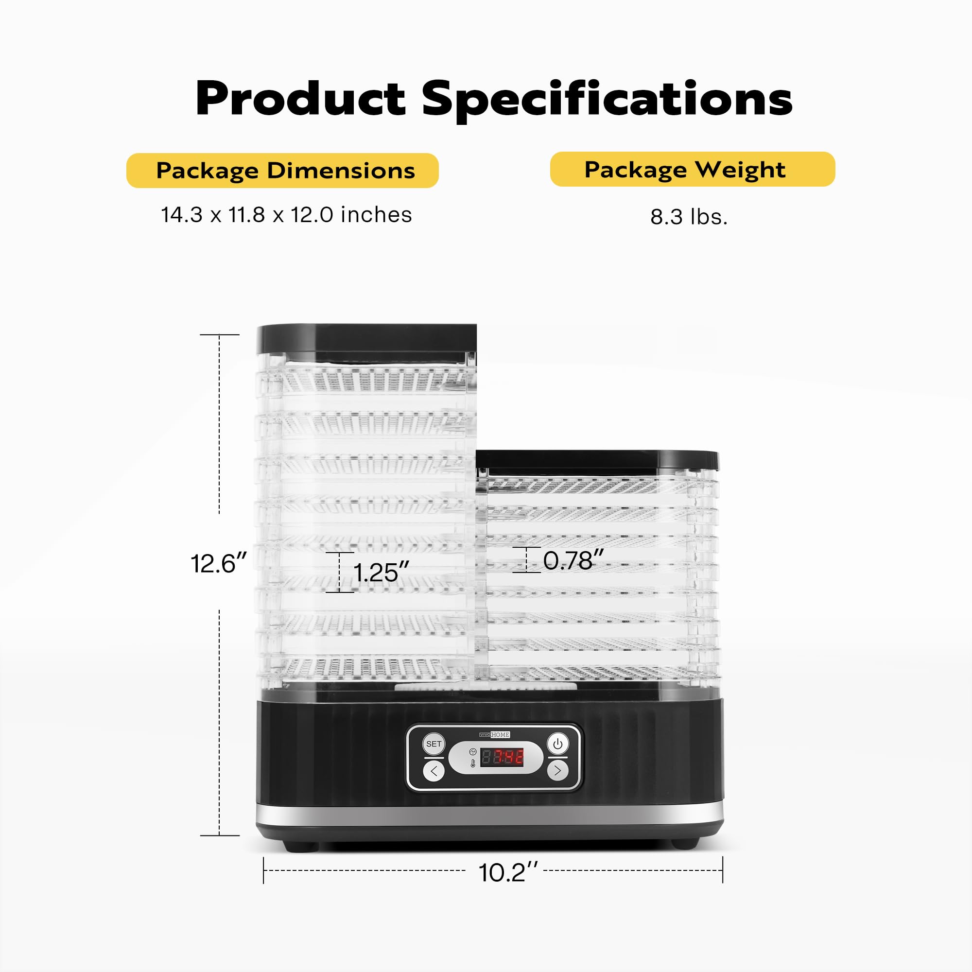 VIVOHOME Dörrautomat mit 8 Einlegefächern 400W BPA frei Dörrgerät mit Temperaturregler von 35°C bis 70°C inkl.72H Timer und Rezept für Fleisch,Obst,Haustier-Leckereienek