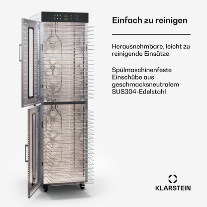 Klarstein Dörrautomat Edelstahl – 4.000-W-Dörrgerät, 48 Edelstahl-Einlegeböden, 30–90 °C, 24-Stunden-Timer, 6 Ventilatoren, 2 Trockenkammern, 50–55 dB, ideal für Obst, Gemüse, Fleisch, Kräuter, Silberk