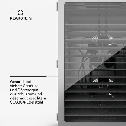 Klarstein Dörrgerät, Dörrautomat für Gemüse, Obst, Pilze & Fleisch, 1500W Edelstahl-Dörrautomat, Trockenautomat mit 16 Metallgitter, Dörrgerät mit 24H Timer & Touch-Display, Food Dehydratork