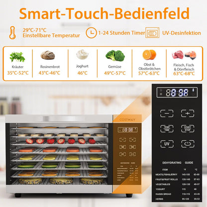 COSTWAY Dehydrator with 8 Grid Trays, 620W Dehydrator 30-70°C Temperature Control & 24H Timer, Overheating & Overload Protection, Food Dryer for Fruit, Meat, Vegetablesk