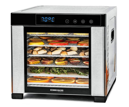 ROMMELSBACHER Dörrautomat DA 1000, XXL-Dörrfläche 1,6 m², inkl. 10 Edelstahl-Dörrtabletts, 2 Dörrgitter, 2 Dörrmatten, LED-Display, 24 Std. Zeitschaltuhr, Temperatur einstellbar (35 °C – 75 °C)k