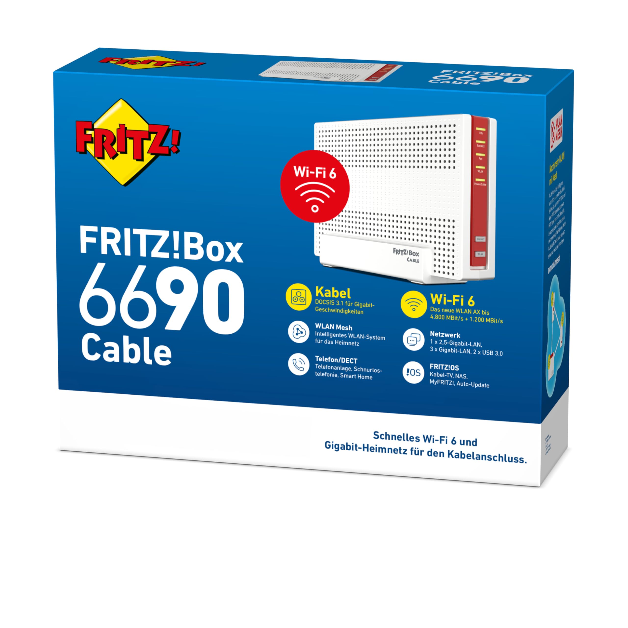 FRITZ!Box 6690 Cable – Wi-Fi 6 Kabelrouter mit DOCSIS 3.1, DECT & USB 3.0k