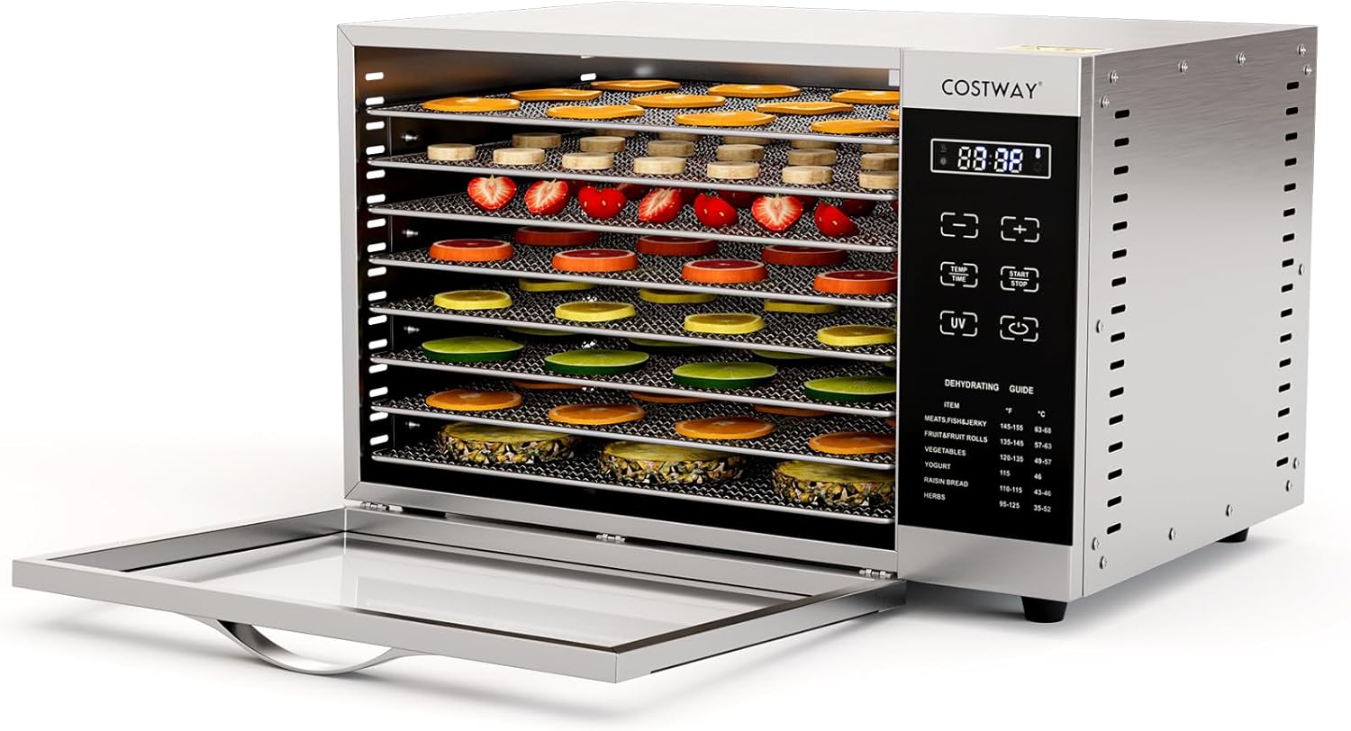 COSTWAY Dehydrator with 8 Grid Trays, 620W Dehydrator 30-70°C Temperature Control & 24H Timer, Overheating & Overload Protection, Food Dryer for Fruit, Meat, Vegetablesk