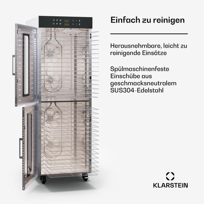 Klarstein Dörrautomat Edelstahl – 4.000-W-Dörrgerät, 48 Edelstahl-Einlegeböden, 30–90 °C, 24-Stunden-Timer, 6 Ventilatoren, 2 Trockenkammern, 50–55 dB, ideal für Obst, Gemüse, Fleisch, Kräuter, Silberk