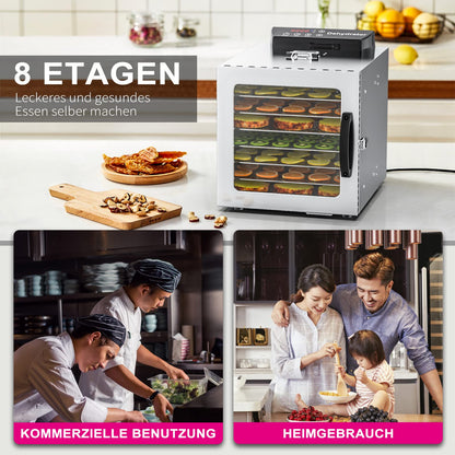 Lecon Dehydrator Stainless Steel Dehydrator Food 30-90°C, 24-Hour Timer Dehydrator for Food, Meat, Fruit, Vegetable Dryer, Fruit Dryer, Dehydrator with Apron, Sealed Tank (8 Levels)k