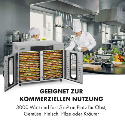 Klarstein Dörrautomat Edelstahl – 4.000-W-Dörrgerät, 48 Edelstahl-Einlegeböden, 30–90 °C, 24-Stunden-Timer, 6 Ventilatoren, 2 Trockenkammern, 50–55 dB, ideal für Obst, Gemüse, Fleisch, Kräuter, Silberk