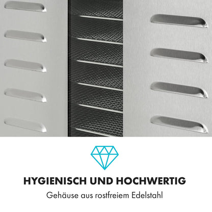 Klarstein Dörrautomat Edelstahl – 4.000-W-Dörrgerät, 48 Edelstahl-Einlegeböden, 30–90 °C, 24-Stunden-Timer, 6 Ventilatoren, 2 Trockenkammern, 50–55 dB, ideal für Obst, Gemüse, Fleisch, Kräuter, Silberk