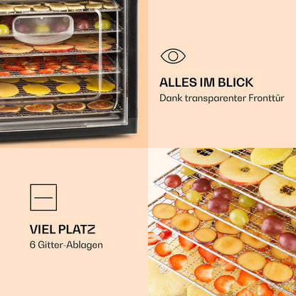 Klarstein Dörrautomat, Dörrgerät, Food Dehydrator, Dörrautomat aus Metall, Dehydrator Food Dryer, 9 Ablagen, 700 Watt, Touch-Display, Timer, Edelstahlheizelement, HotAir Circulation System, Schwarzk
