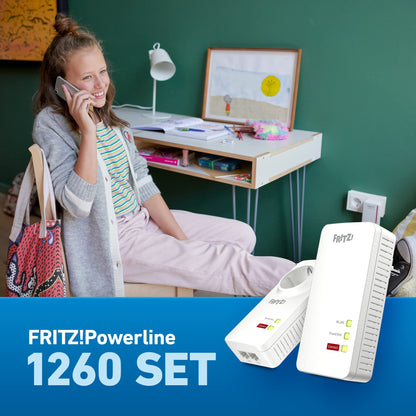 FRITZ!Powerline 1260/1220 Set – WLAN & 1.200 MBit/s für Streaming & NASk