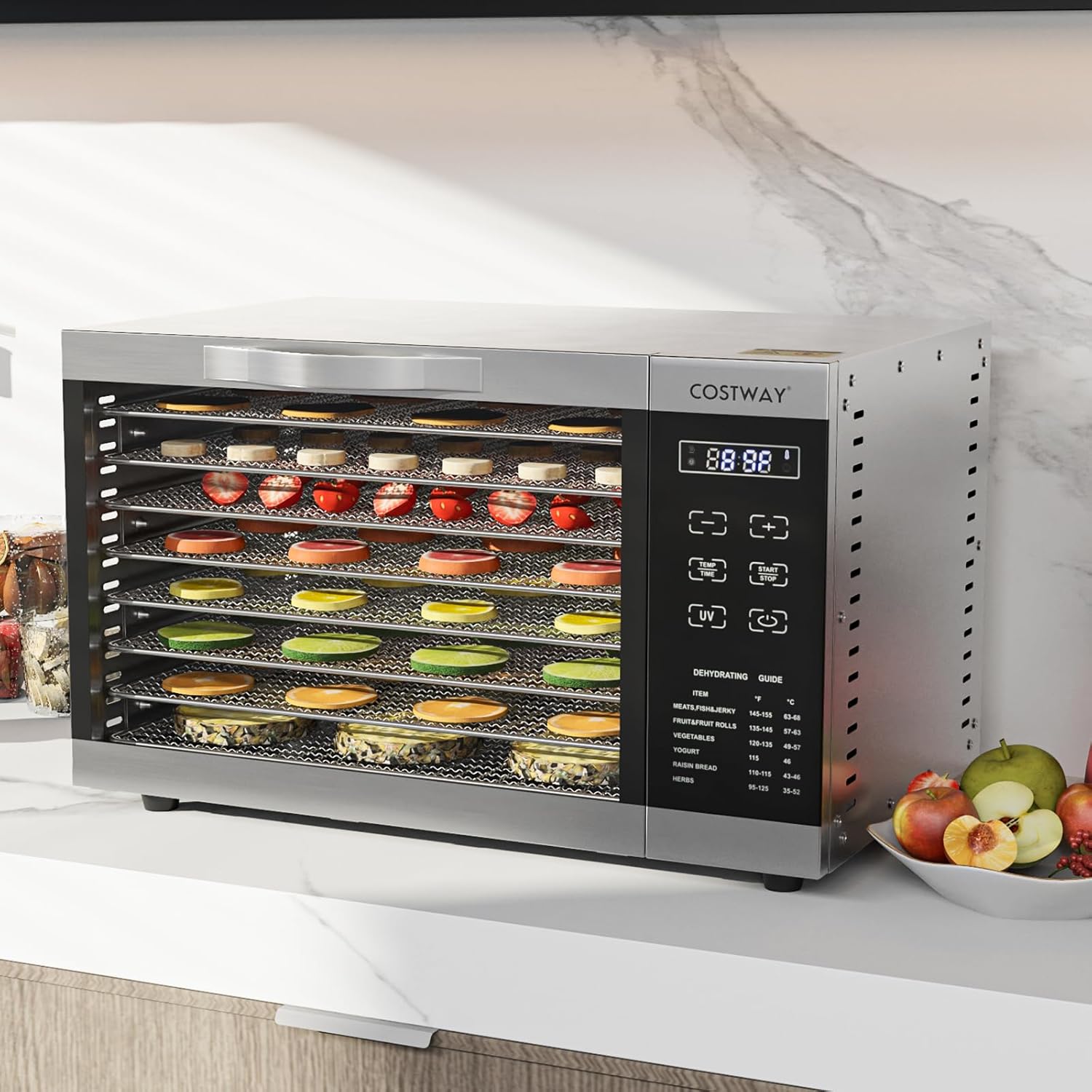 COSTWAY Dehydrator with 8 Grid Trays, 620W Dehydrator 30-70°C Temperature Control & 24H Timer, Overheating & Overload Protection, Food Dryer for Fruit, Meat, Vegetablesk