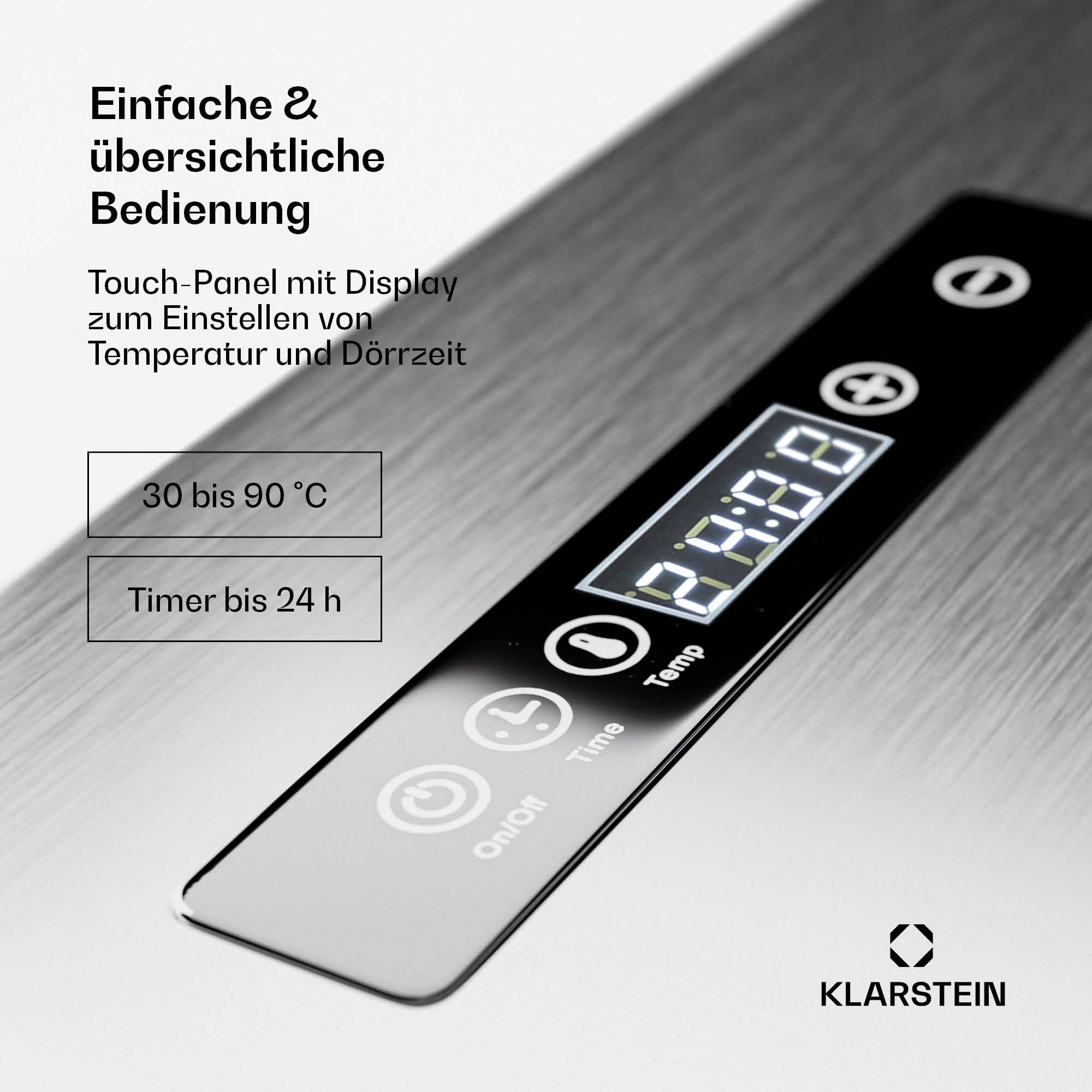 Klarstein Dörrgerät, Dörrautomat für Gemüse, Obst, Pilze & Fleisch, 1500W Edelstahl-Dörrautomat, Trockenautomat mit 16 Metallgitter, Dörrgerät mit 24H Timer & Touch-Display, Food Dehydratork