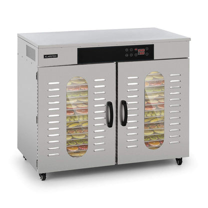Klarstein Dörrautomat Edelstahl – 4.000-W-Dörrgerät, 48 Edelstahl-Einlegeböden, 30–90 °C, 24-Stunden-Timer, 6 Ventilatoren, 2 Trockenkammern, 50–55 dB, ideal für Obst, Gemüse, Fleisch, Kräuter, Silberk