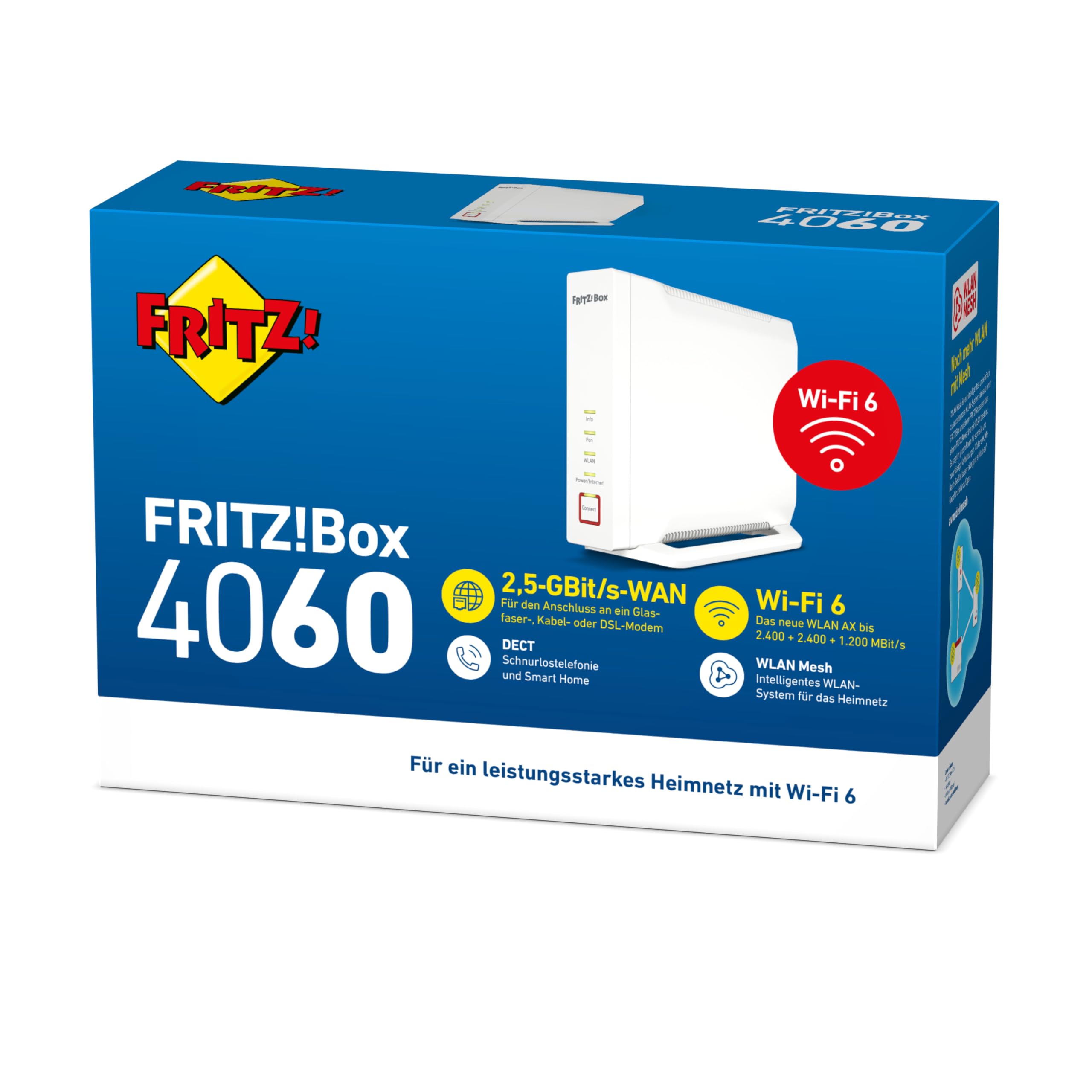 FRITZ!Box 4060 – Wi-Fi 6 Mesh Router mit 4.800 MBit/s, DECT & USB 3.0k