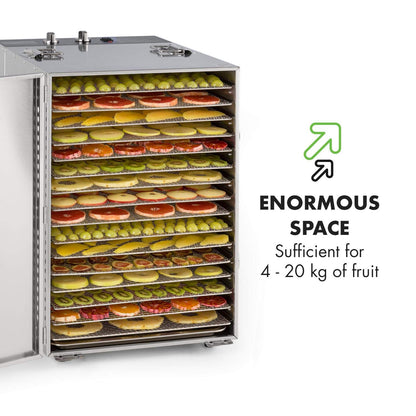 Klarstein Dörrautomat Edelstahl – 4.000-W-Dörrgerät, 48 Edelstahl-Einlegeböden, 30–90 °C, 24-Stunden-Timer, 6 Ventilatoren, 2 Trockenkammern, 50–55 dB, ideal für Obst, Gemüse, Fleisch, Kräuter, Silberk