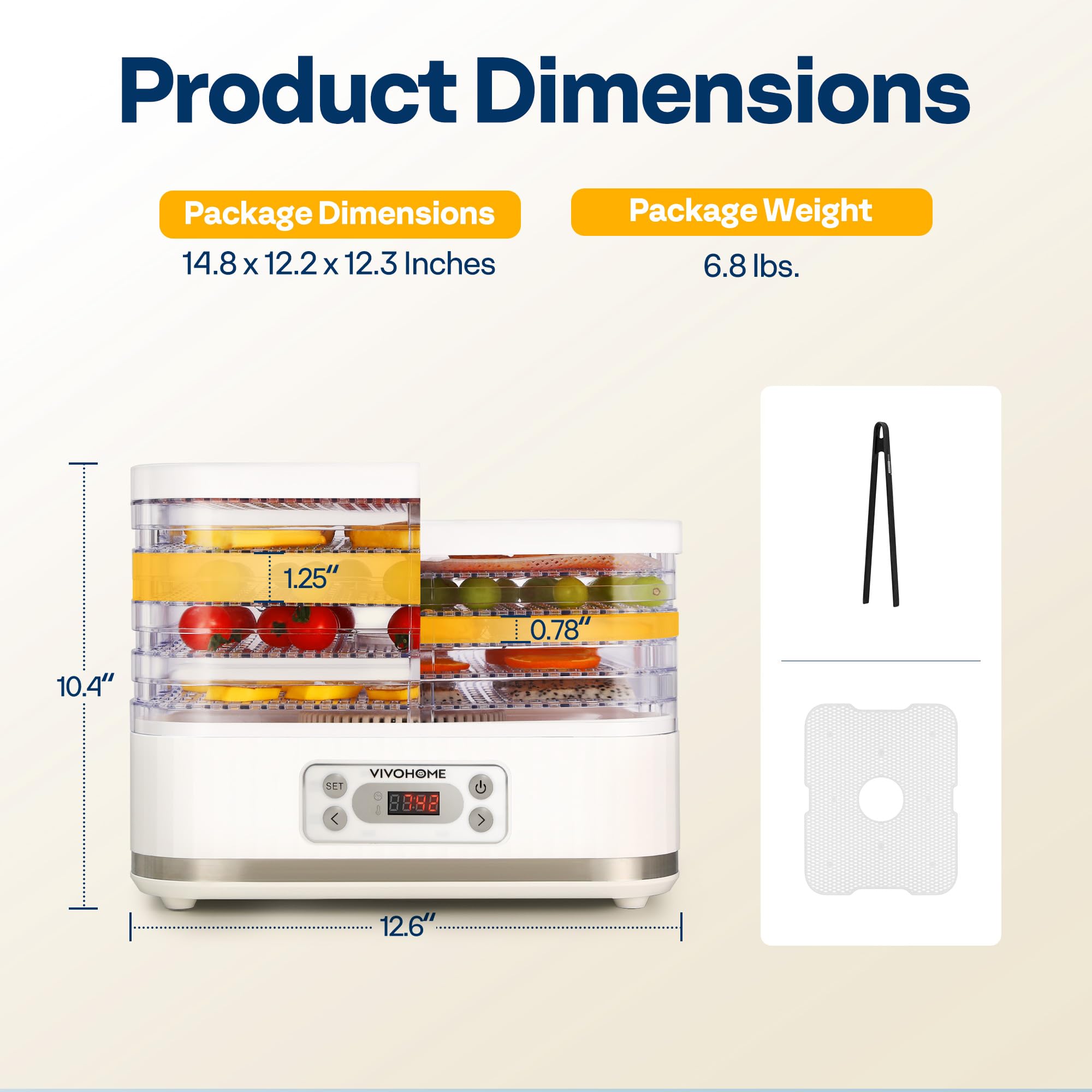 VIVOHOME Dörrautomat mit 8 Einlegefächern 400W BPA frei Dörrgerät mit Temperaturregler von 35°C bis 70°C inkl.72H Timer und Rezept für Fleisch,Obst,Haustier-Leckereienek