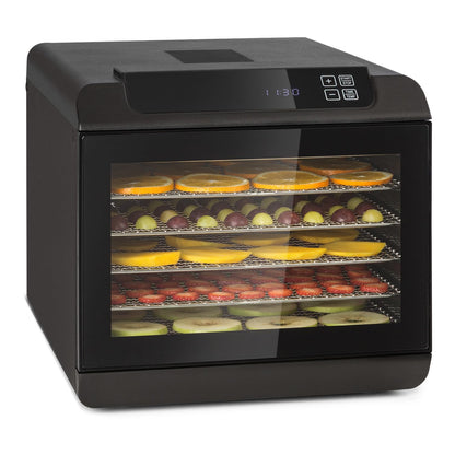 Klarstein Arizona Jerky Dörrautomat - Dörrgerät, Dehydrator, trocknet Obst, Fleisch und Früchte, 500 Watt, 35-70°C, 6 spülmaschinenfeste Einlagefächer, kurze Trockenzeit, Touch-Display, schwarzk