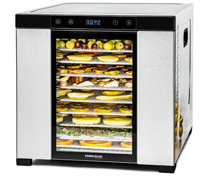 ROMMELSBACHER Dörrautomat DA 1000, XXL-Dörrfläche 1,6 m², inkl. 10 Edelstahl-Dörrtabletts, 2 Dörrgitter, 2 Dörrmatten, LED-Display, 24 Std. Zeitschaltuhr, Temperatur einstellbar (35 °C – 75 °C)k