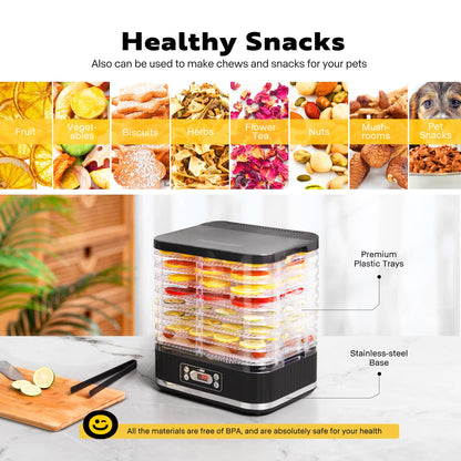 VIVOHOME Dörrautomat mit 8 Einlegefächern 400W BPA frei Dörrgerät mit Temperaturregler von 35°C bis 70°C inkl.72H Timer und Rezept für Fleisch,Obst,Haustier-Leckereienek