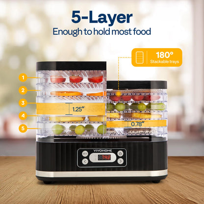 VIVOHOME Dörrautomat mit 8 Einlegefächern 400W BPA frei Dörrgerät mit Temperaturregler von 35°C bis 70°C inkl.72H Timer und Rezept für Fleisch,Obst,Haustier-Leckereienek