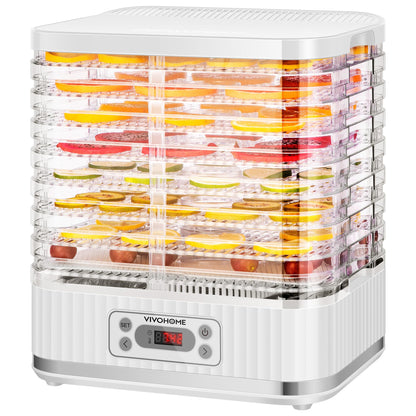 VIVOHOME Dörrautomat mit 8 Einlegefächern 400W BPA frei Dörrgerät mit Temperaturregler von 35°C bis 70°C inkl.72H Timer und Rezept für Fleisch,Obst,Haustier-Leckereienek