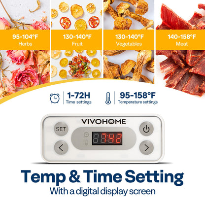 VIVOHOME Dörrautomat mit 8 Einlegefächern 400W BPA frei Dörrgerät mit Temperaturregler von 35°C bis 70°C inkl.72H Timer und Rezept für Fleisch,Obst,Haustier-Leckereienek