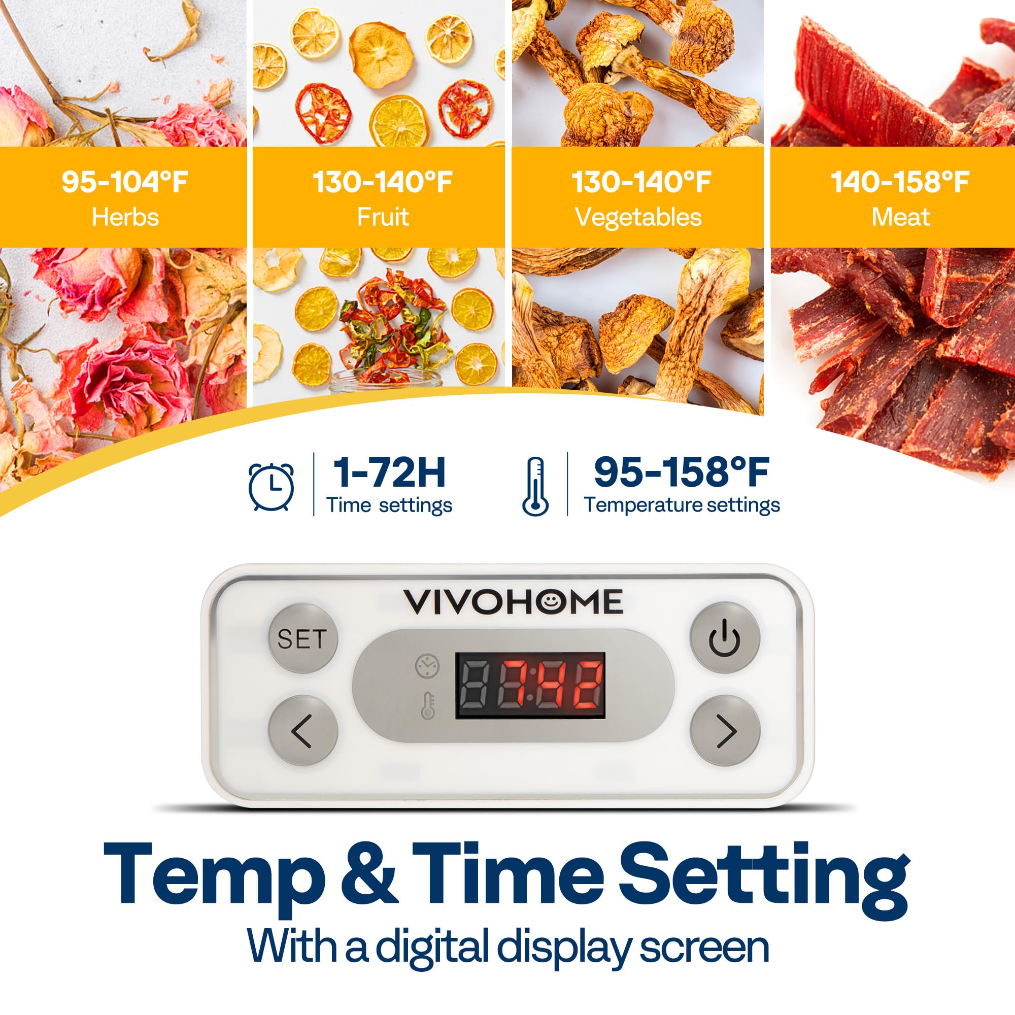 VIVOHOME Dörrautomat mit 8 Einlegefächern 400W BPA frei Dörrgerät mit Temperaturregler von 35°C bis 70°C inkl.72H Timer und Rezept für Fleisch,Obst,Haustier-Leckereienek