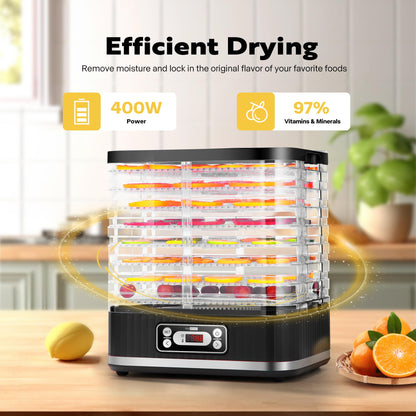 VIVOHOME Dörrautomat mit 8 Einlegefächern 400W BPA frei Dörrgerät mit Temperaturregler von 35°C bis 70°C inkl.72H Timer und Rezept für Fleisch,Obst,Haustier-Leckereienek