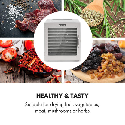 Klarstein Dörrgerät, Dörrautomat für Gemüse, Obst, Pilze & Fleisch, 1500W Edelstahl-Dörrautomat, Trockenautomat mit 16 Metallgitter, Dörrgerät mit 24H Timer & Touch-Display, Food Dehydratork