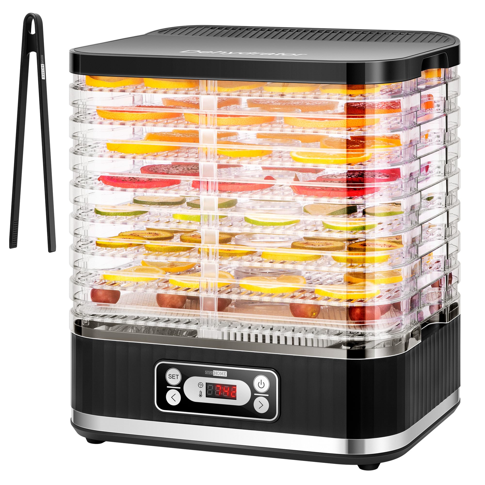 VIVOHOME Dörrautomat mit 8 Einlegefächern 400W BPA frei Dörrgerät mit Temperaturregler von 35°C bis 70°C inkl.72H Timer und Rezept für Fleisch,Obst,Haustier-Leckereienek