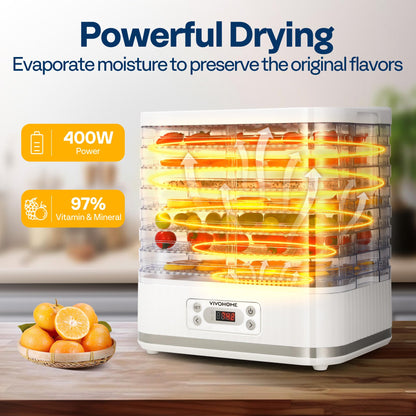 VIVOHOME Dörrautomat mit 8 Einlegefächern 400W BPA frei Dörrgerät mit Temperaturregler von 35°C bis 70°C inkl.72H Timer und Rezept für Fleisch,Obst,Haustier-Leckereienek