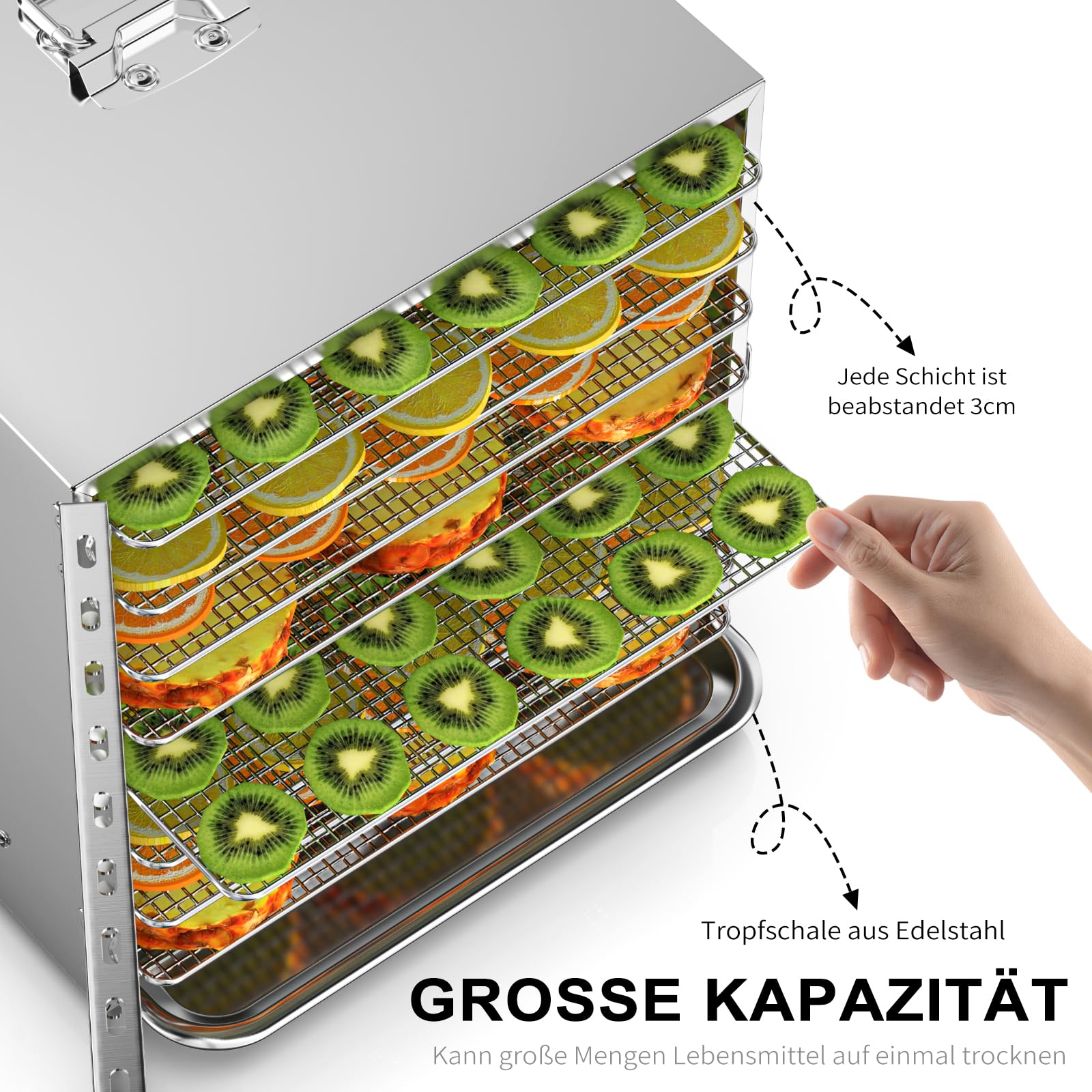 Lecon Dehydrator Stainless Steel Dehydrator Food 30-90°C, 24-Hour Timer Dehydrator for Food, Meat, Fruit, Vegetable Dryer, Fruit Dryer, Dehydrator with Apron, Sealed Tank (8 Levels)k