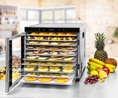 ROMMELSBACHER Dörrautomat DA 1000, XXL-Dörrfläche 1,6 m², inkl. 10 Edelstahl-Dörrtabletts, 2 Dörrgitter, 2 Dörrmatten, LED-Display, 24 Std. Zeitschaltuhr, Temperatur einstellbar (35 °C – 75 °C)k