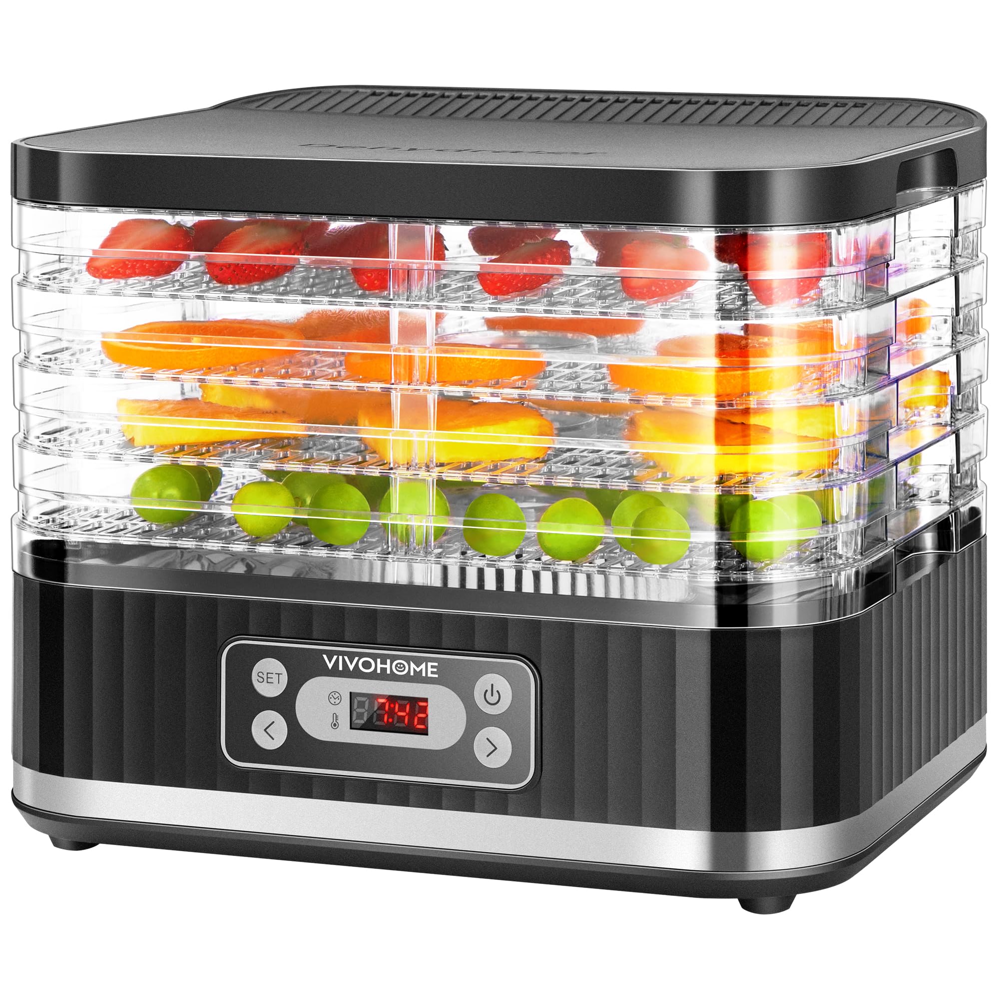 VIVOHOME Dörrautomat mit 8 Einlegefächern 400W BPA frei Dörrgerät mit Temperaturregler von 35°C bis 70°C inkl.72H Timer und Rezept für Fleisch,Obst,Haustier-Leckereienek