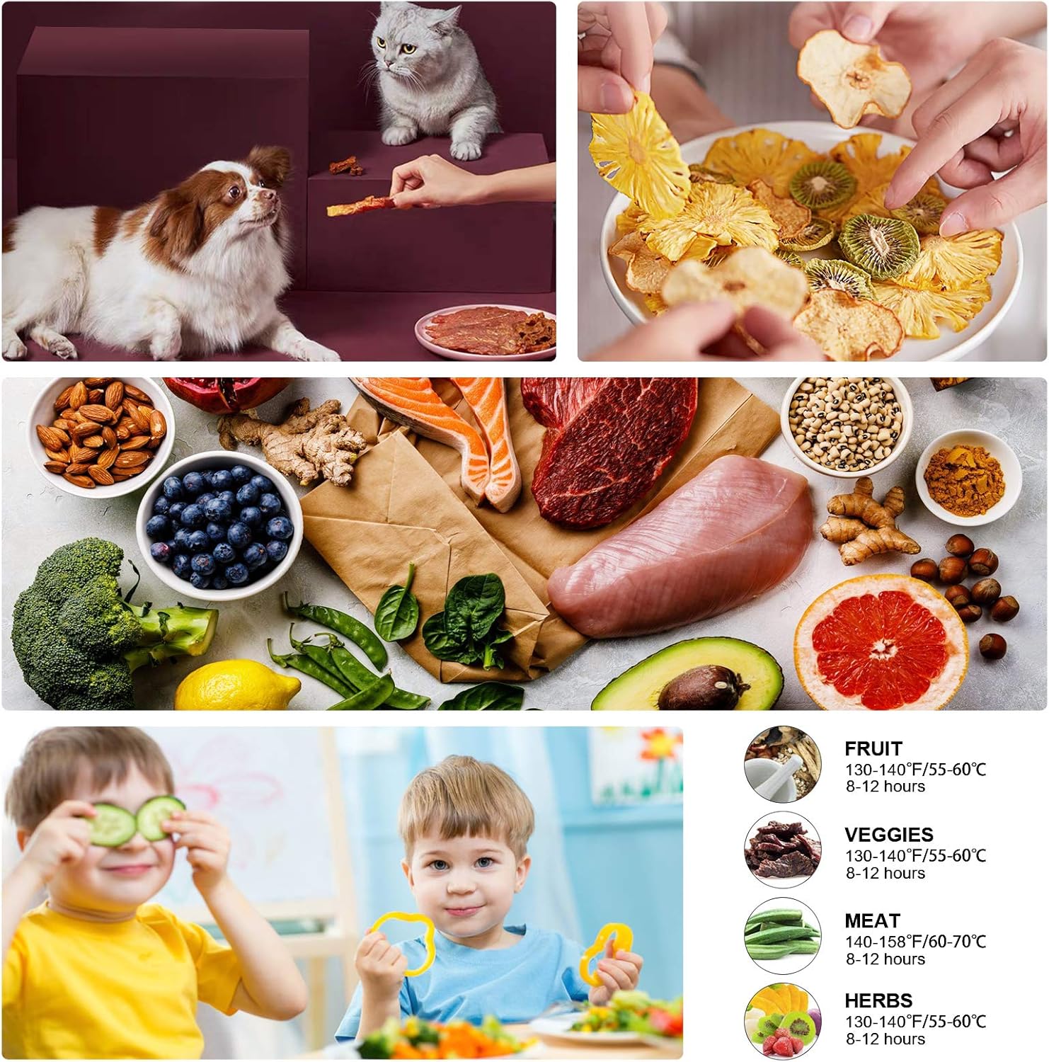 Dehydrator Dehydrator with Temperature Control, 8 Levels Removable Dehydrator, Temperature Control 35-70°C for Meat, Fruits, Vegetables and Nuts, 400 W, Button, BPA-Freek